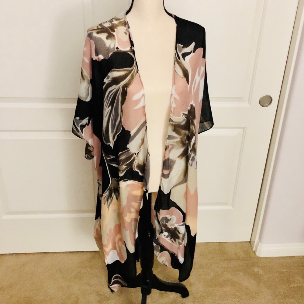 Long Floral Printed Kimono Wrap